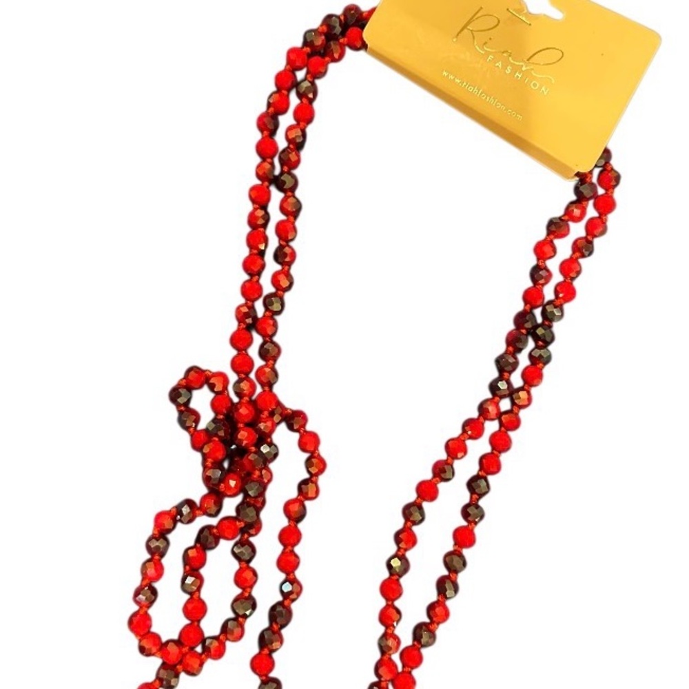 Riah Fashion Double Knotted Beaded 60 inch Necklace
